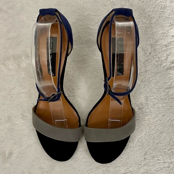 STEVEN Steve Madden Vienna Suede Heels Women's Size 7.5M Peep Toe Navy Blue Gray - Picture 6 of 10